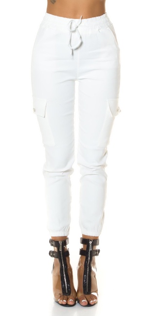 cargo trousers with an elastic waistband White